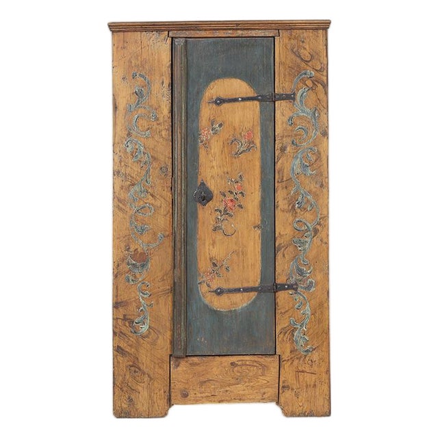 Primitive Rustic Farmhouse Folk Art Painted Bridal Cabinet For Sale