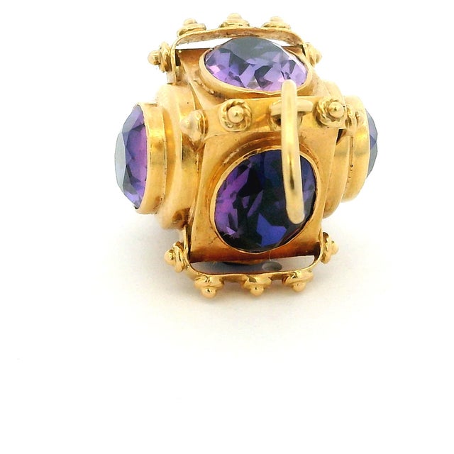 Vintage 18k Gold Rotating Amethyst Cube Charm Pendant For Sale - Image 10 of 11