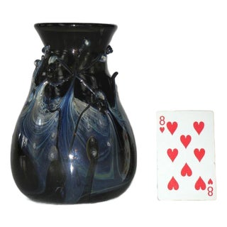 1940s Art Glass Vase Blue Hand Made & Mouth Blown Art Nouveau Style For Sale