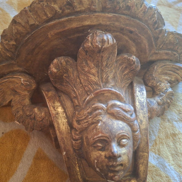 Wood 19thc Large French Louis XVI Carved and Gilt Cherub Wall Shelf/ Bracket For Sale - Image 7 of 12