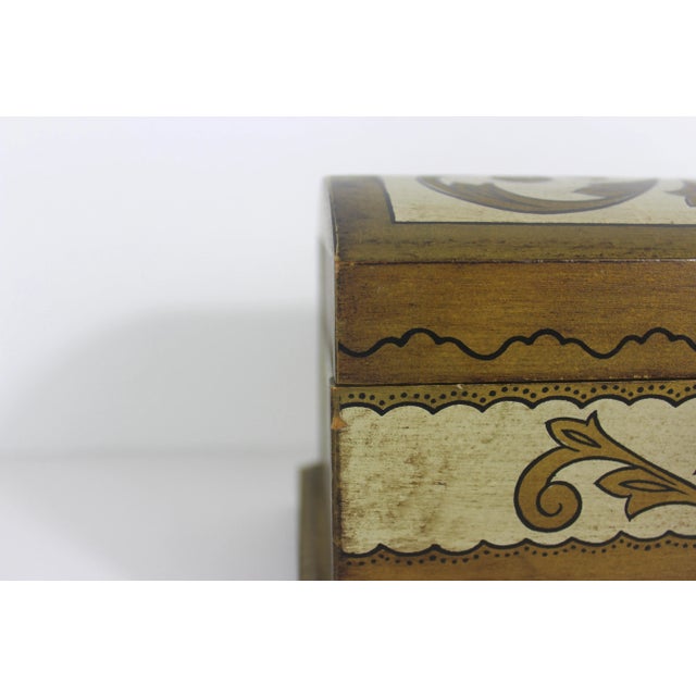 Vintage Musical Florentine Domed Wood Jewelry Box White Gold Italian Style For Sale - Image 4 of 10