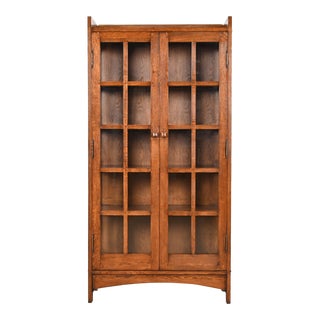 Gustav Stickley Style Mission Oak Arts and Crafts Bookcase Cabinet For Sale