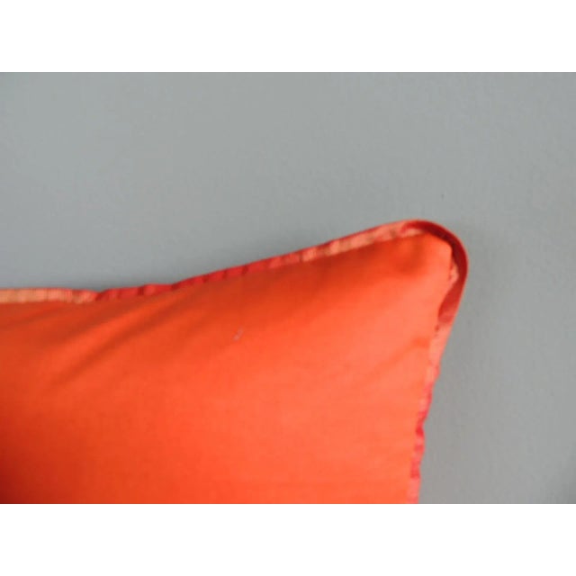 Art Deco Vintage Solid Orange Satin Lumbar Decorative Pillow (S) For Sale - Image 3 of 6