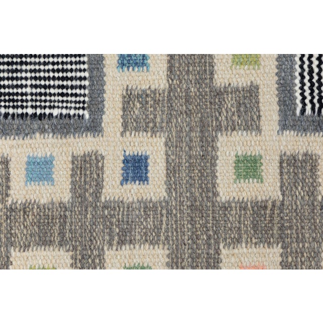 Modern Swedish Style Flatweave Wool Rug With Geometric in in Charcoal & Pastels For Sale - Image 9 of 11