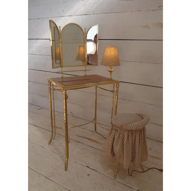Brown Dressing Table with Lamp and Seat in Faux Bamboo, 1950s, Set of 2 For Sale - Image 8 of 18