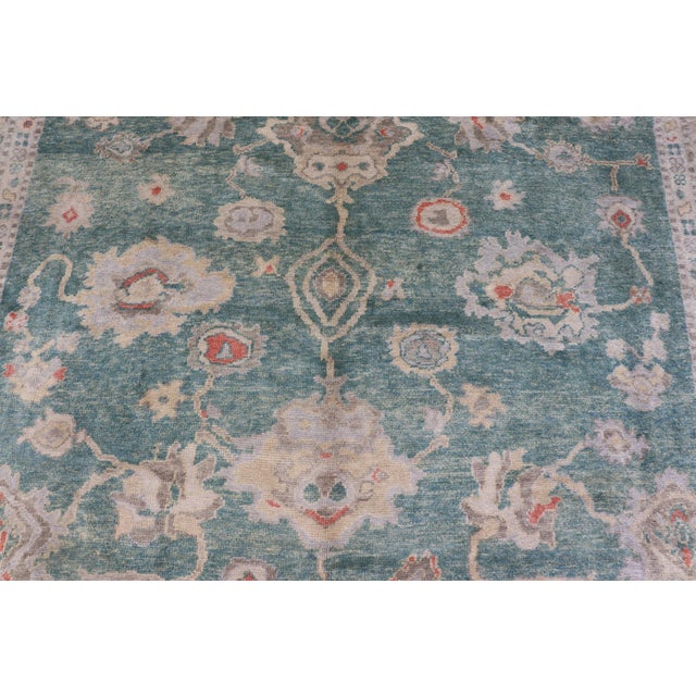 Green Color Turkish Oushak Rug by Keivan Woven Arts 10'7'' X 13'8'' For Sale - Image 15 of 18