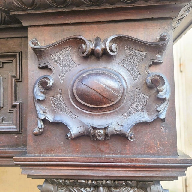 Large Renaissance Style Fireplace in Walnut, 1800s For Sale - Image 12 of 18