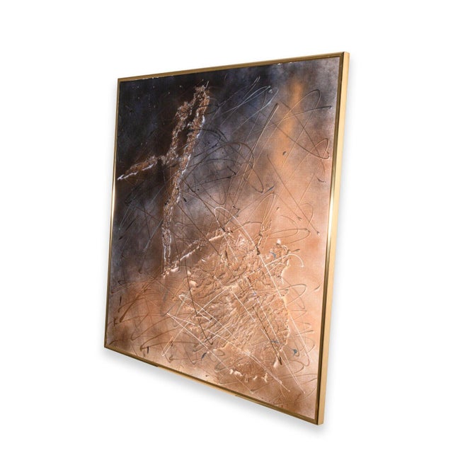 Late 20th Century Ellen Loerwald Flashes at Midnight Modern Mixed Media Painting on Board Framed For Sale - Image 5 of 11