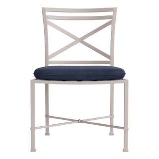 Brown Jordan Venetian Side Chair, Dove frame with Fusion Neptune fabric For Sale