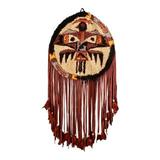 1970's Original Signed Indigenous Mask Needlepoint Textile Art For Sale