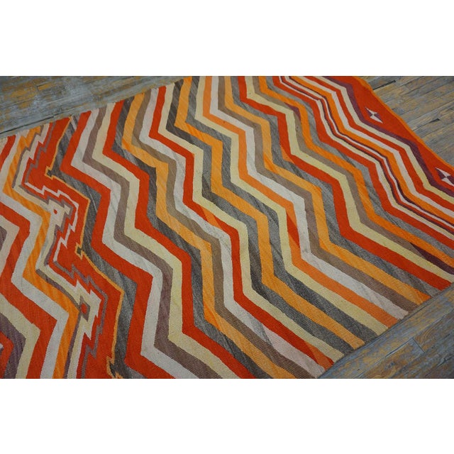 1880s Multicolor Chevron Antique American Navajo Rug 5'5" X 7'2" Flatweave Wool Carpet For Sale - Image 15 of 18