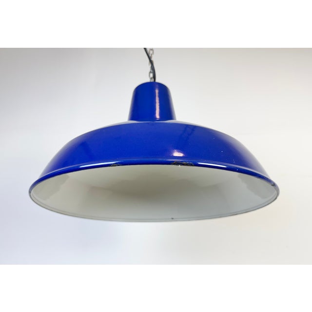 Metal Industrial Blue Enamel Factory Pendant Lamp, 1960s For Sale - Image 7 of 17