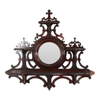 Antique Victorian Walnut Hanging Hall Mirror With Four Shelves C1890 For Sale