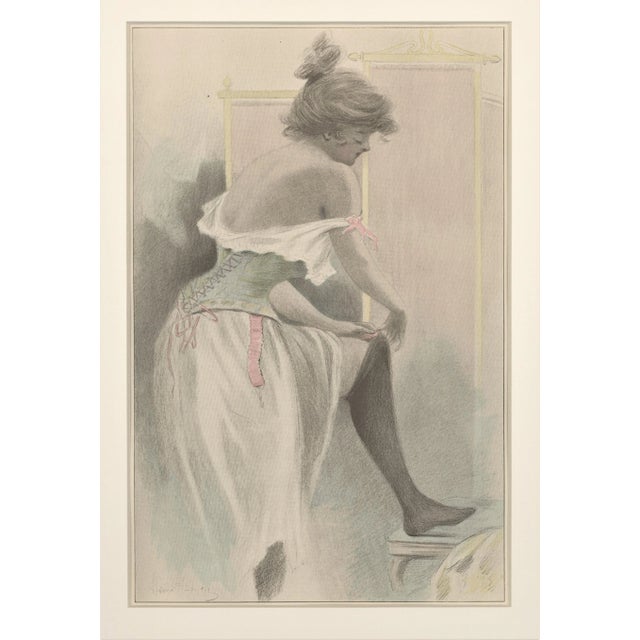 1899 Art Nouveau Chromolithograph-Woman & Corset, Matted For Sale In New York - Image 6 of 6