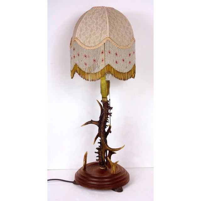 Antique Antler and Beaded Fabric Shade Table Lamp, 1930s/40s, Single Light, 73 Cm High from Unbekannt, in Very Good...
