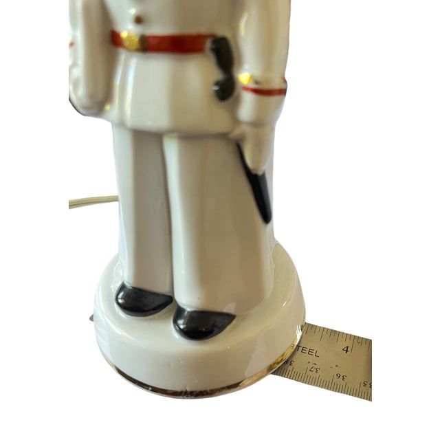 White Vintage German Porcelain Figural Lamp – Child Soldier With Rifle, Table Lamp N the Style of Hertwig & Co. For Sale - Image 8 of 11