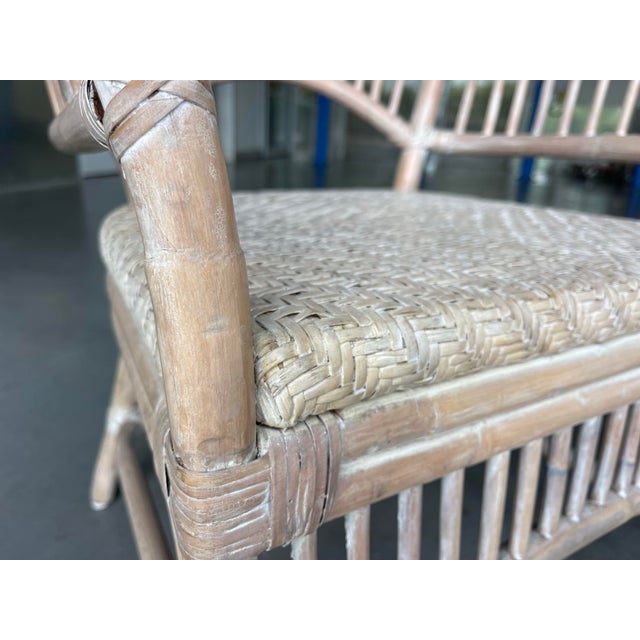 Vintage Coastal Rattan Fan Back Armchairs With Woven Seats, a Pair For Sale - Image 10 of 12