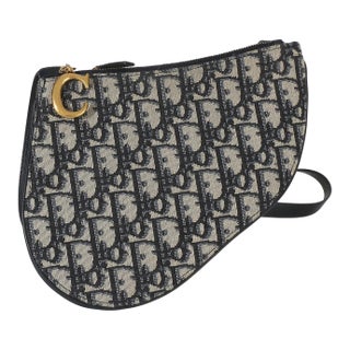 Navy Oblique Canvas Triple Saddle Pouch For Sale