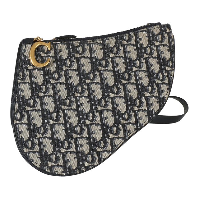 Navy Oblique Canvas Triple Saddle Pouch For Sale