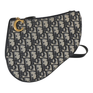 Navy Oblique Canvas Triple Saddle Pouch