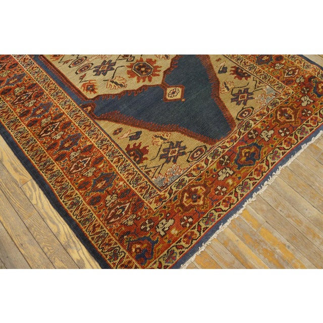 1880s Blue Navy - Camel Medallion Antique Persian Sultanabad Rug 4'5" X 6'9" Handknotted Wool Carpet For Sale - Image 12 of 18