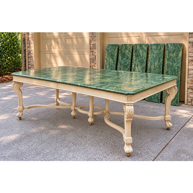 Italian Mid-Century Italian Regency Style Faux Marble Painted Dining Table - 5 Leaves For Sale - Image 3 of 14