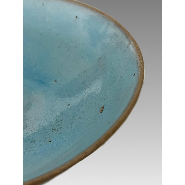 Late 19th Century Antique Chinese Pale Blue Glazed Jun Ware Bowl and Wood Display Stand, Qing For Sale - Image 13 of 15