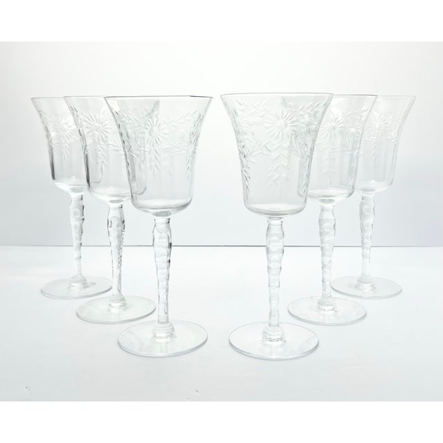 6 Vintage Etched Flower Optic Wine, Water or All Purpose Glasses 8 1/4” 10oz Excellent condition. No chips, cracks, or...