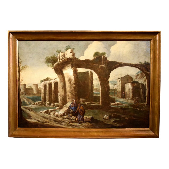Circle of Antonio Travi / Il Sestri, Landscape Capriccio, 1630, Oil on Canvas, Framed For Sale