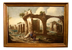 Circle of Antonio Travi / Il Sestri, Landscape Capriccio, 1630, Oil on Canvas, Framed