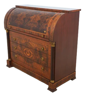 Italian Neoclassical Inlaid Walnut Cylinder Roll Top Desk