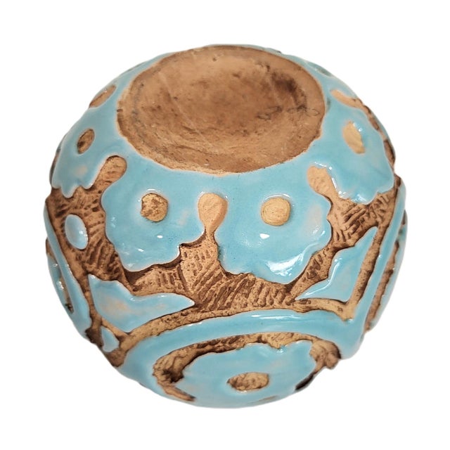 Mid-Century Modern Italian Sgraffito Turquoise Ceramic Tulipiere Vase by Saca For Sale - Image 9 of 10