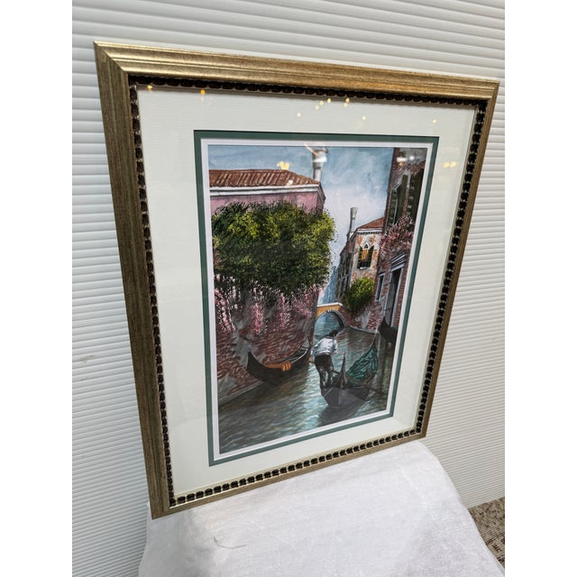 Italian A Gondolier on the Canals of Venice Artwork, Framed For Sale - Image 3 of 12