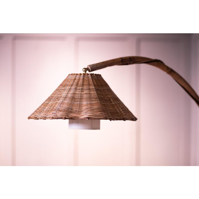 Thalia Double Rattan Floor Lamp With 2 Adjustable Woven Floral Conical Shades For Sale - Image 12 of 14