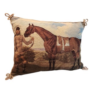 Vintage Needlepoint Equestrian With Horse Pillow For Sale
