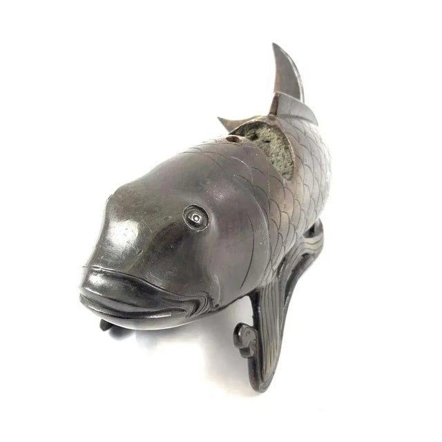 19th Century Oriental Bronze Carp-Shaped Incense Burner For Sale - Image 3 of 7