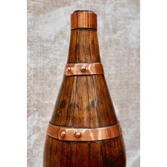 Antique French Oak Wine Bottle with Copper Banding, 1890 For Sale - Image 3 of 5