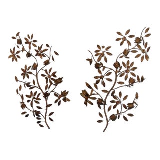 C. 1920s French Art Deco Antique Gilt Floral Wall Appliques - a Pair For Sale