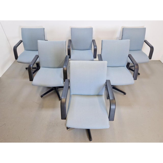 6 vintage Artifort Channel Geoffrey Harcourt '80 This Artifort Channel design armchair has pastel blue fabric upholstery....