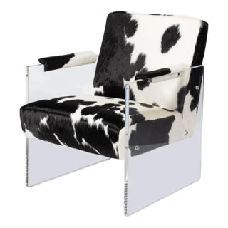 Black and White Cowhide and Lucite Armchair For Sale