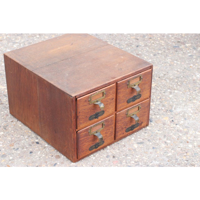 Brown Antique French Oak Card Catalogue Cabinet, Paris, Early 20th Century For Sale - Image 8 of 10