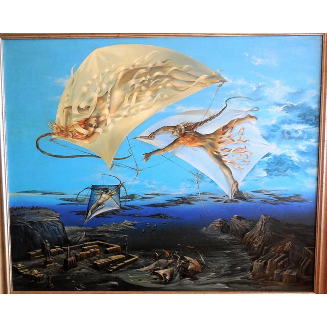 Peter Kolin, Atlantis, Large Surrealist Oil Painting. Viennese Fantastic Realism, 1980 For Sale