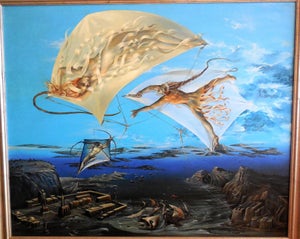 Peter Kolin, Atlantis, Large Surrealist Oil Painting. Viennese Fantastic Realism, 1980