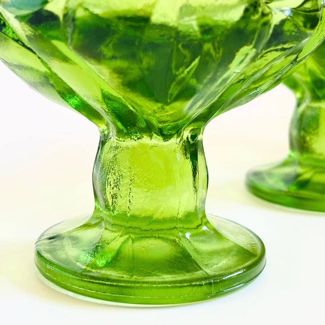 Glass 1970s Mid Century Modern Green Textured Coupe Cocktail Glasses - "Green Cabaret" by Tiffin Franciscan - Set of 5 For Sale - Image 7 of 9