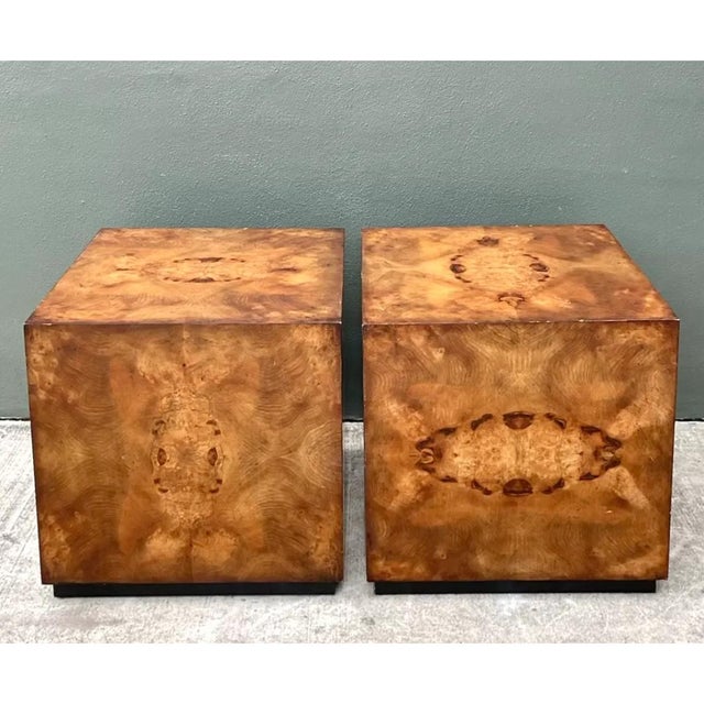 Vintage Burl Wood Cube Tables - Pair For Sale - Image 4 of 12