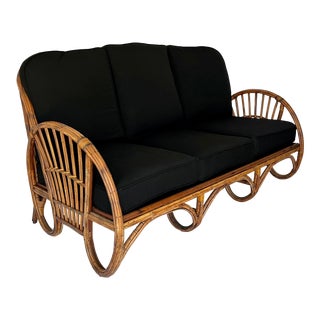 Art Deco Ypsilanti Furniture Stick Reed Rattan Sofa For Sale