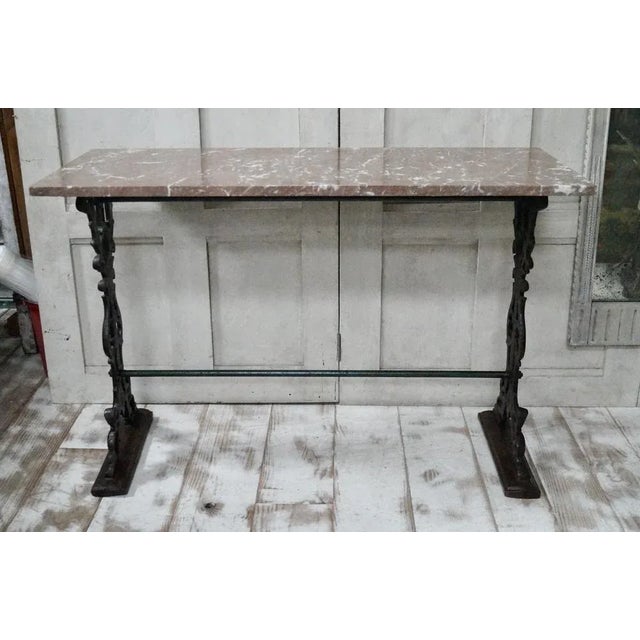 French Marble Topped Cast Iron Console Table, 1890 For Sale - Image 9 of 11