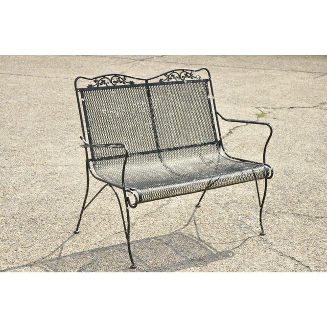 20th C Woodard Victorian Style Black Wrought Iron Outdoor Garden Bench