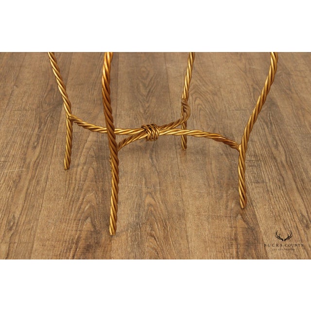 Hollywood Regency Pair of Gilt Metal Rope Twist Stools For Sale In Philadelphia - Image 6 of 13