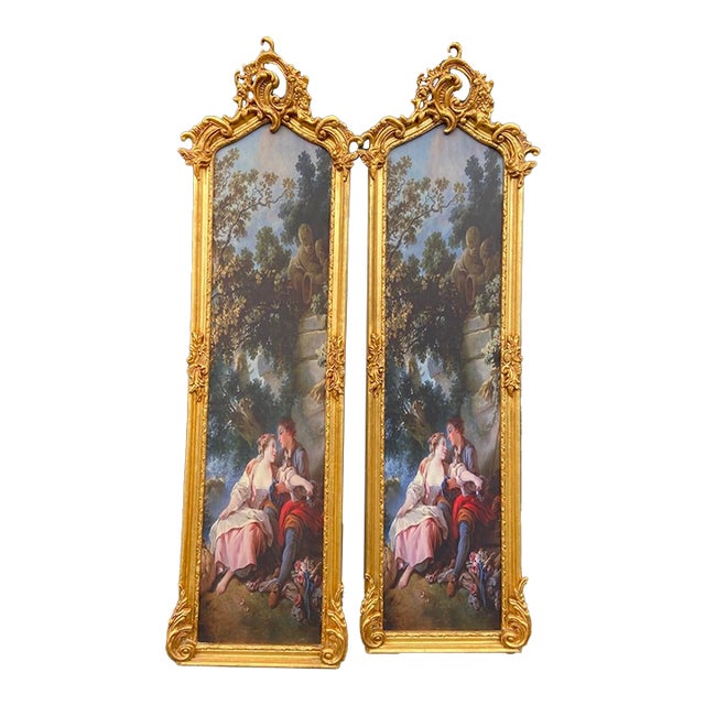 1970s French Louis XVI Gold Beech Fabric Frames 2pc For Sale